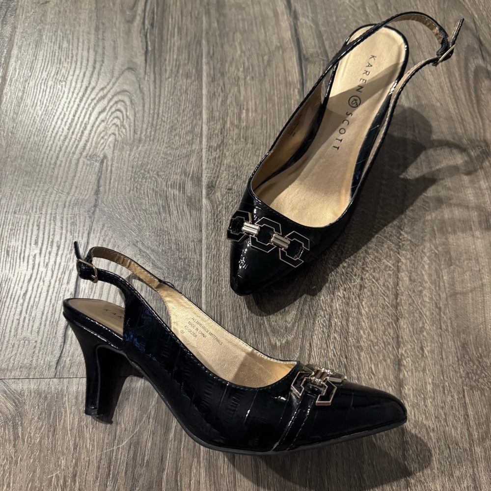 Karen Scott Black Heels with Chain Embellishment Gildyy slingback pumps size 6 - Picture 7 of 10